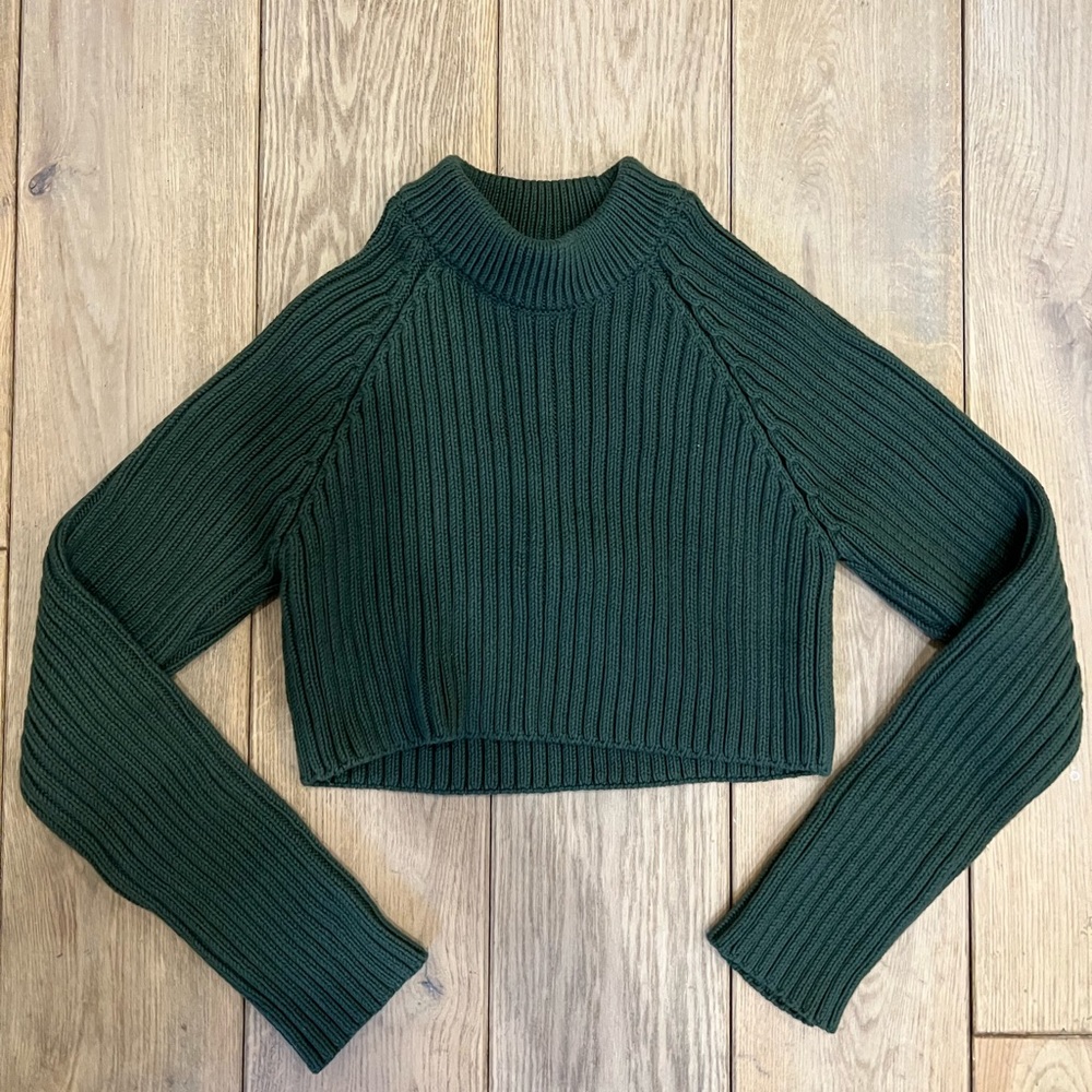 Zara Dark Green Cropped Knit Sweater